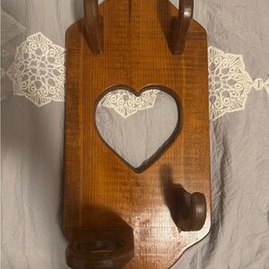 Vintage wood heart hair styling wall organizer